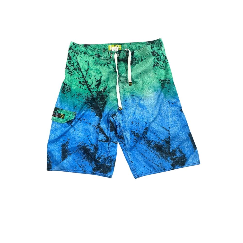 B.Split Men Board Shorts XXL Blue Green Polyester Cargo Surf Trunk